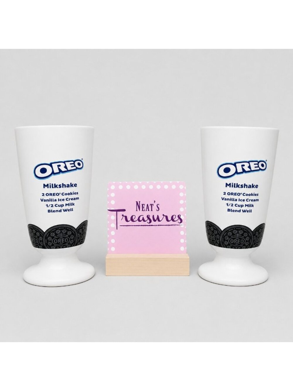 1990s OREO MIlKSHAKE Ceramic Smooth 16 oz Footed Recipe Ice Cream Mugs Set of 2